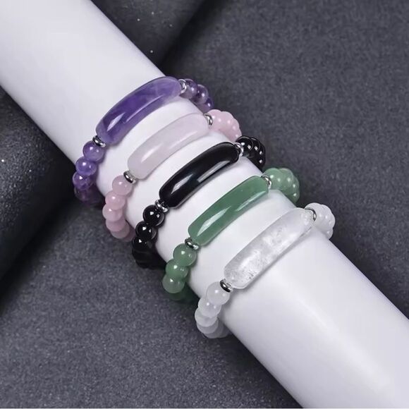 Agate Natural Stone Beads Stretchable Bracelet Beaded unisex - Picture 1 of 15